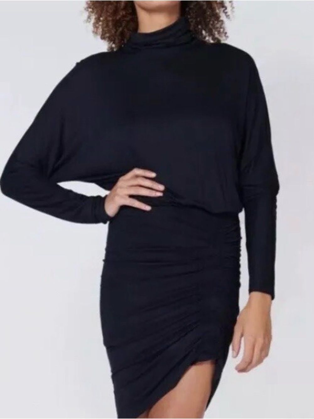 Veronica Beard Black Long-Sleeve Turtleneck Ruched Sheath Dress XS
